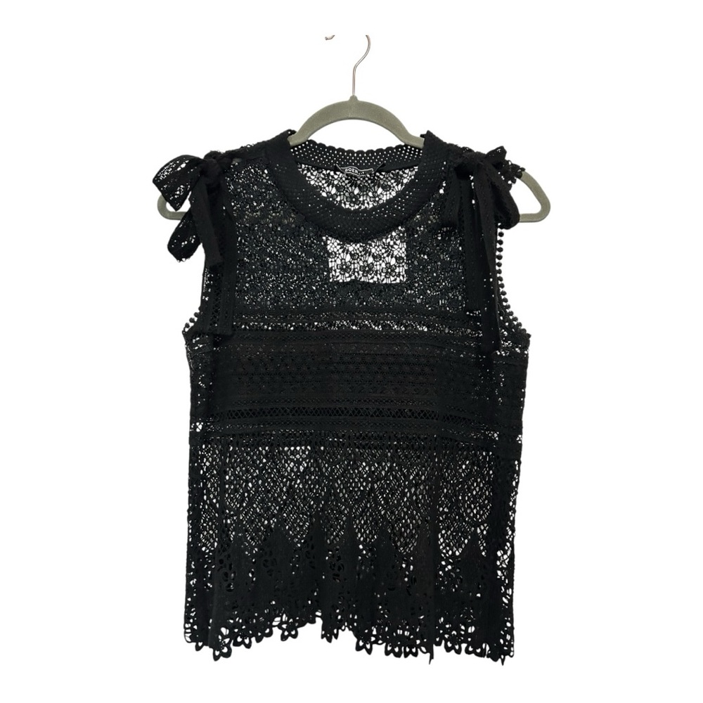Goen.J Black Sleeveless Lace Crochet Blouse Top Size Large | Sheer Designer - Picture 3 of 6